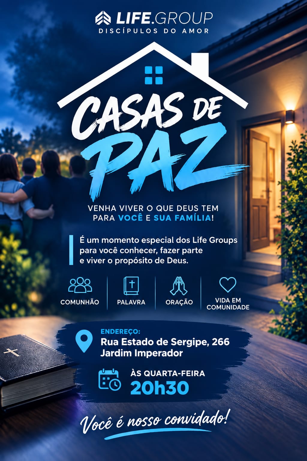Convite ilustrado da Casa de Paz no Jardim Imperador